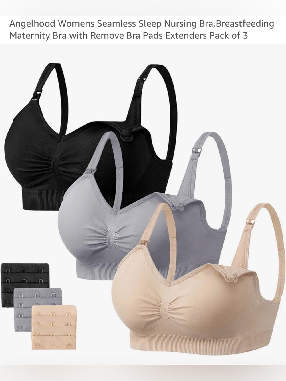Angel Seamless Wireless Nursing Bralette Set - Black, Gray, Tan